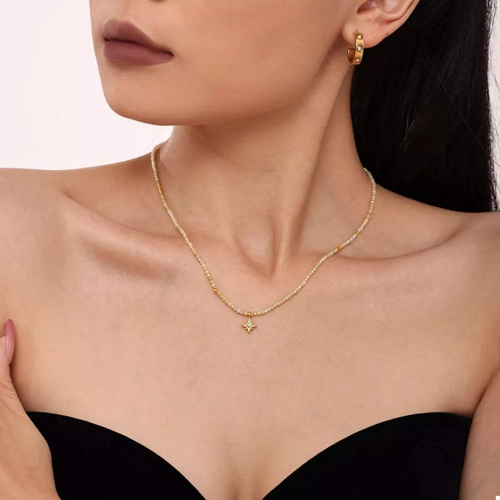 18K Gold-Plated Star Pendant Necklace with Zircon, image 2