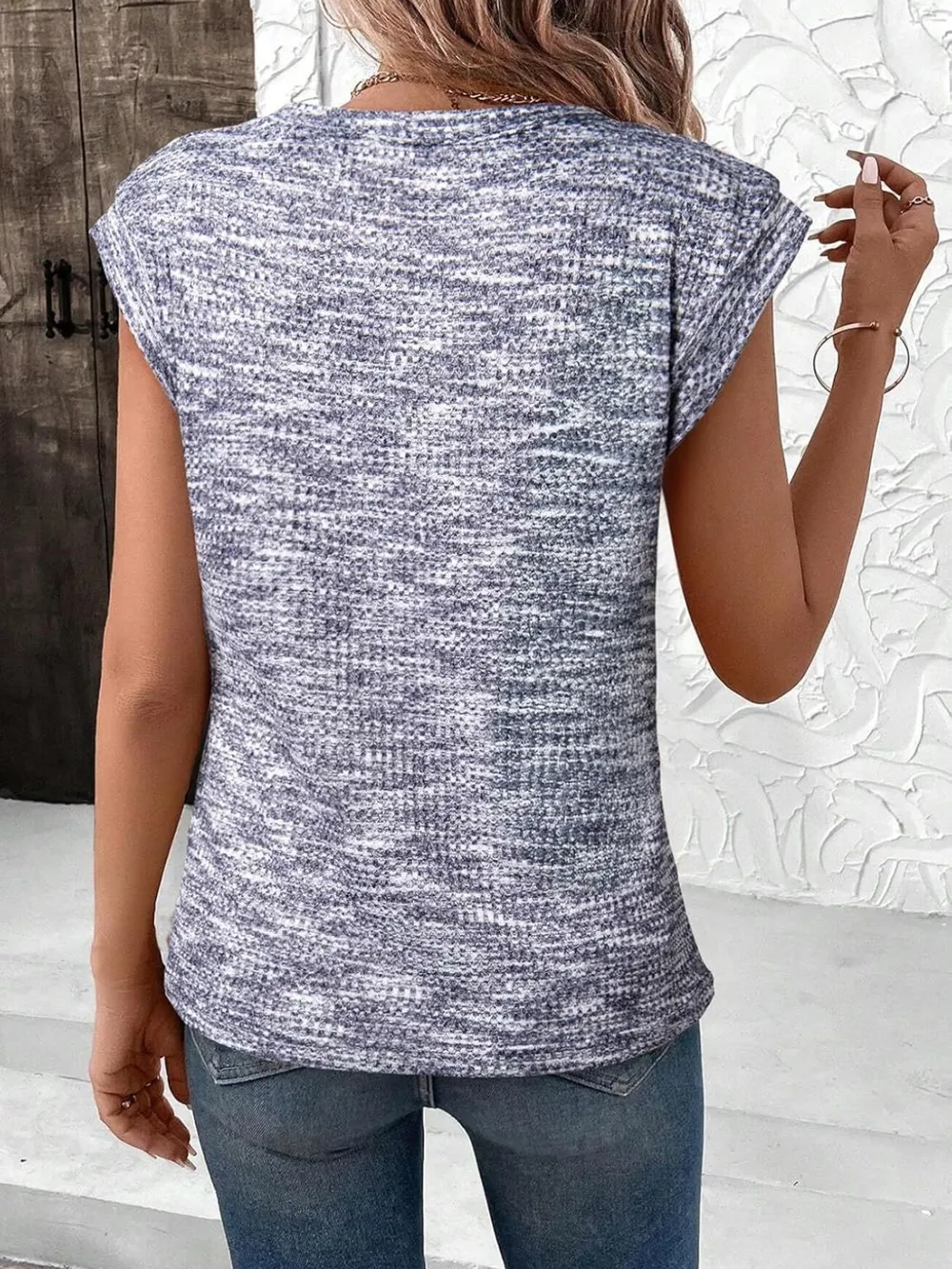 Heathered Round Neck Cap Sleeve T-Shirt, image 9