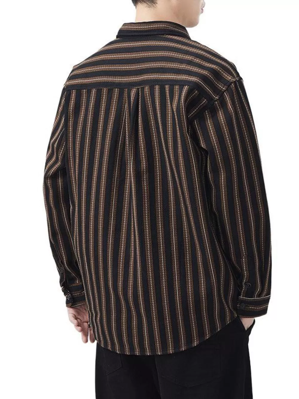Men's Plus Size Striped Button Up Long Sleeve Shirt, image 4