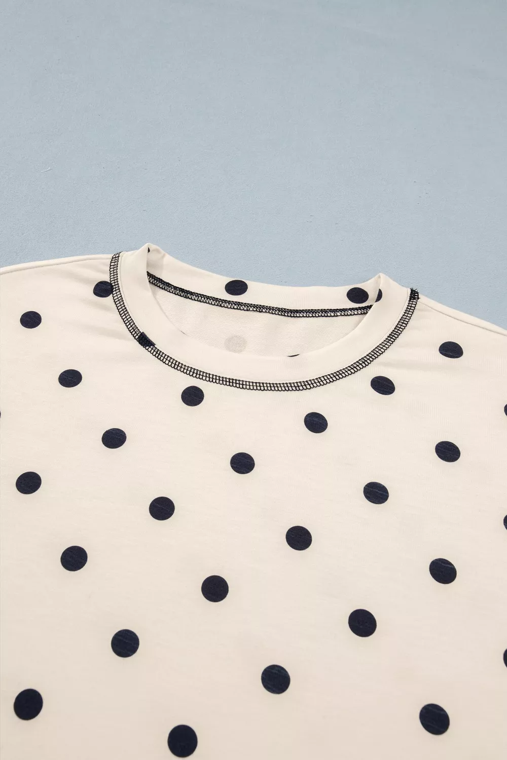 Exposed Seam Detail Polka Dot Loose Tee Drawstring Shorts Set, image 5