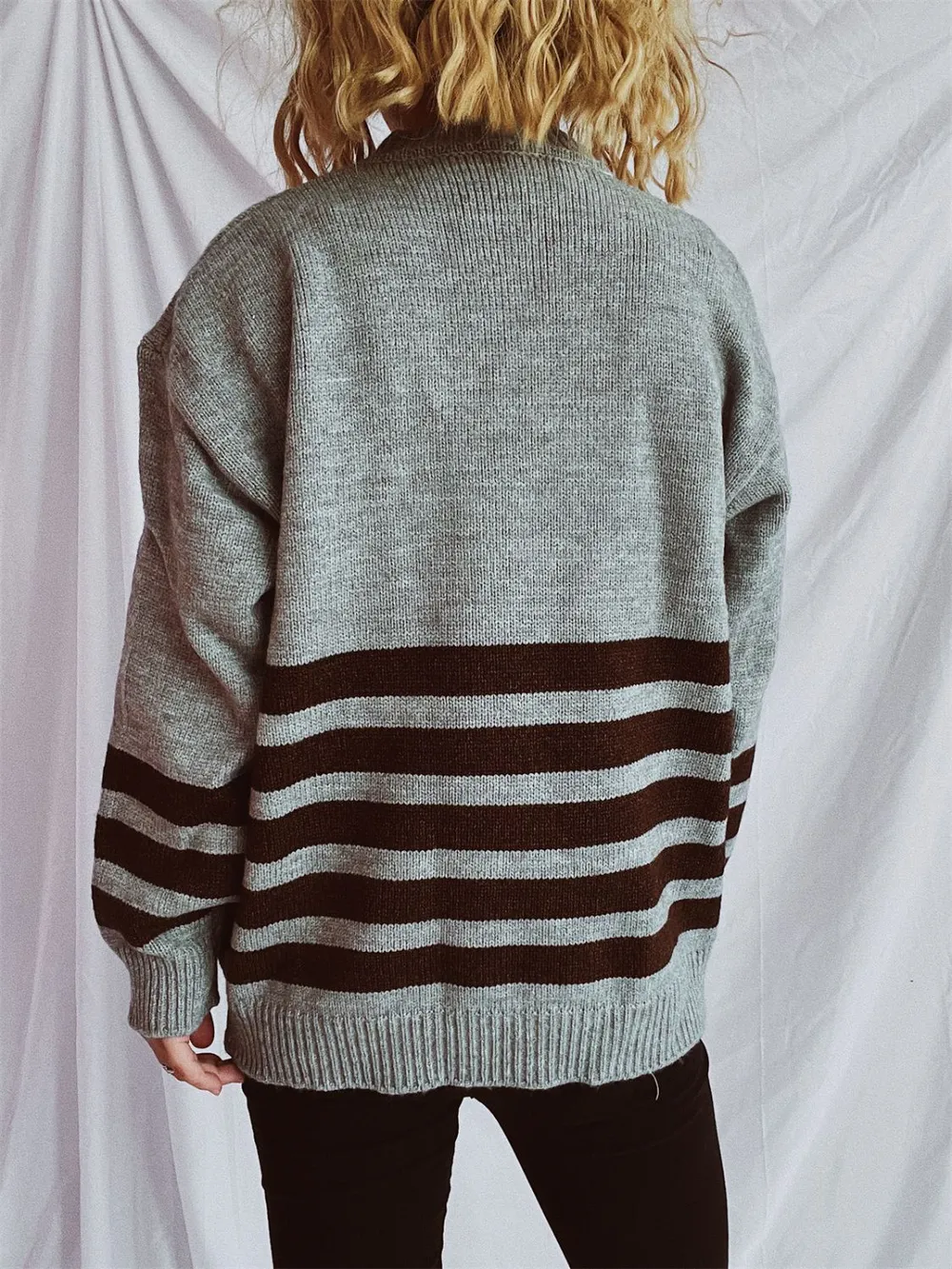 Striped Dropped Shoulder Long Sleeve Sweater, image 7
