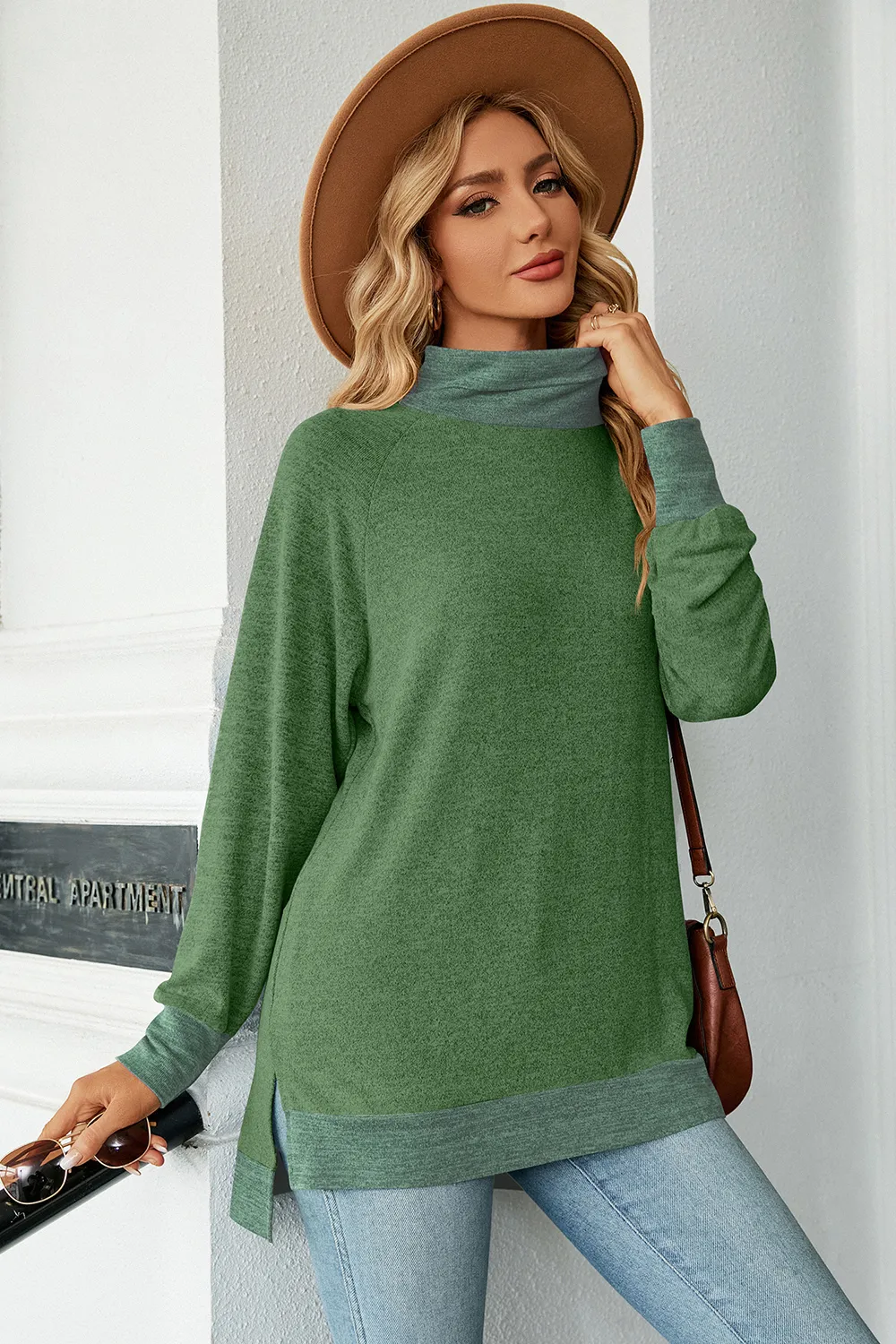 Slit Mock Neck Long Sleeve T-Shirt, image 20