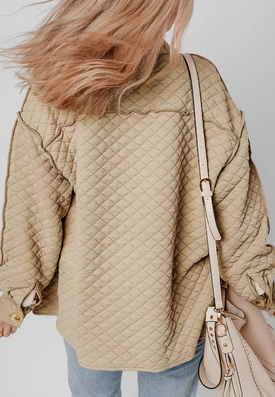 Exposed Seam Collared Neck Button Up Shacket, image 9