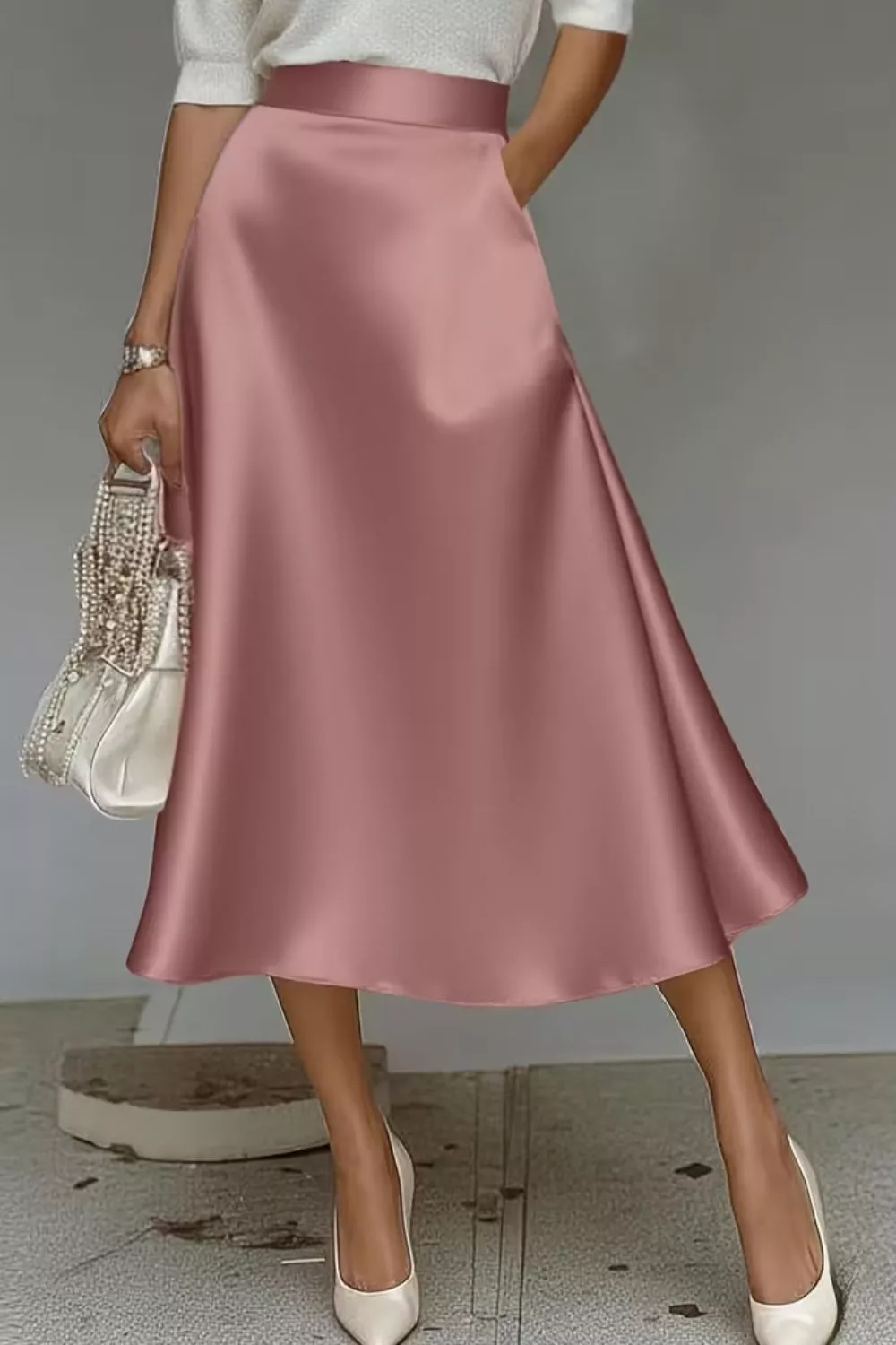 Satin A-Line Midi Skirt, image 19