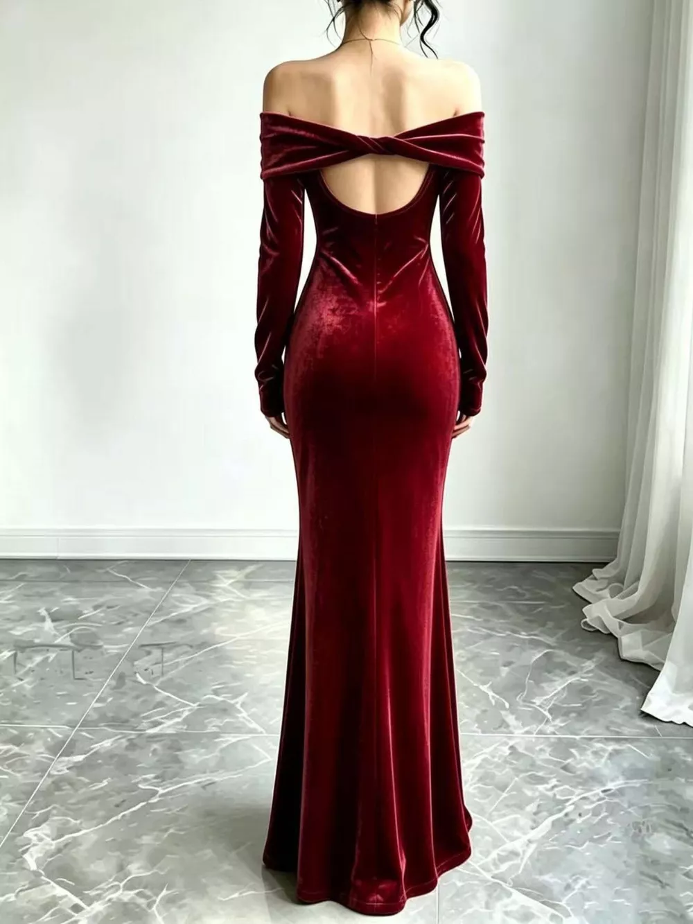 Full Size Off-Shoulder Velvet Mermaid Maxi Dress Plus Size, image 8