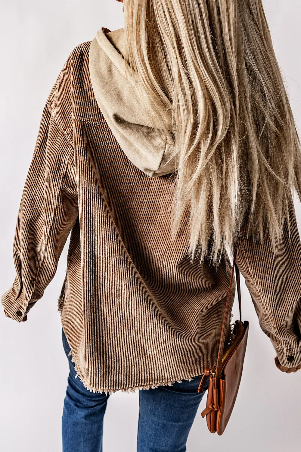 Snap Front Hooded Corduroy Shacket, image 3