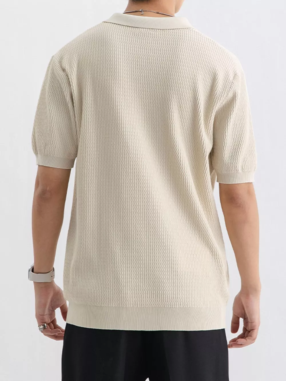Men's Plus Size Textured Knit Short Sleeve Polo, image 4
