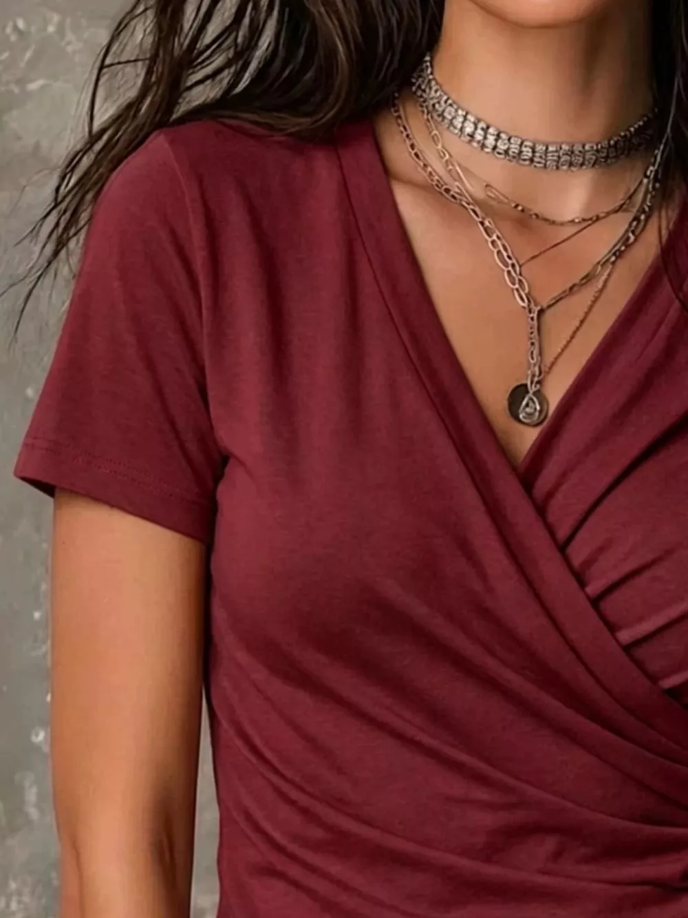 Full Size Surplice Short Sleeve T-Shirt Plus Size, image 6