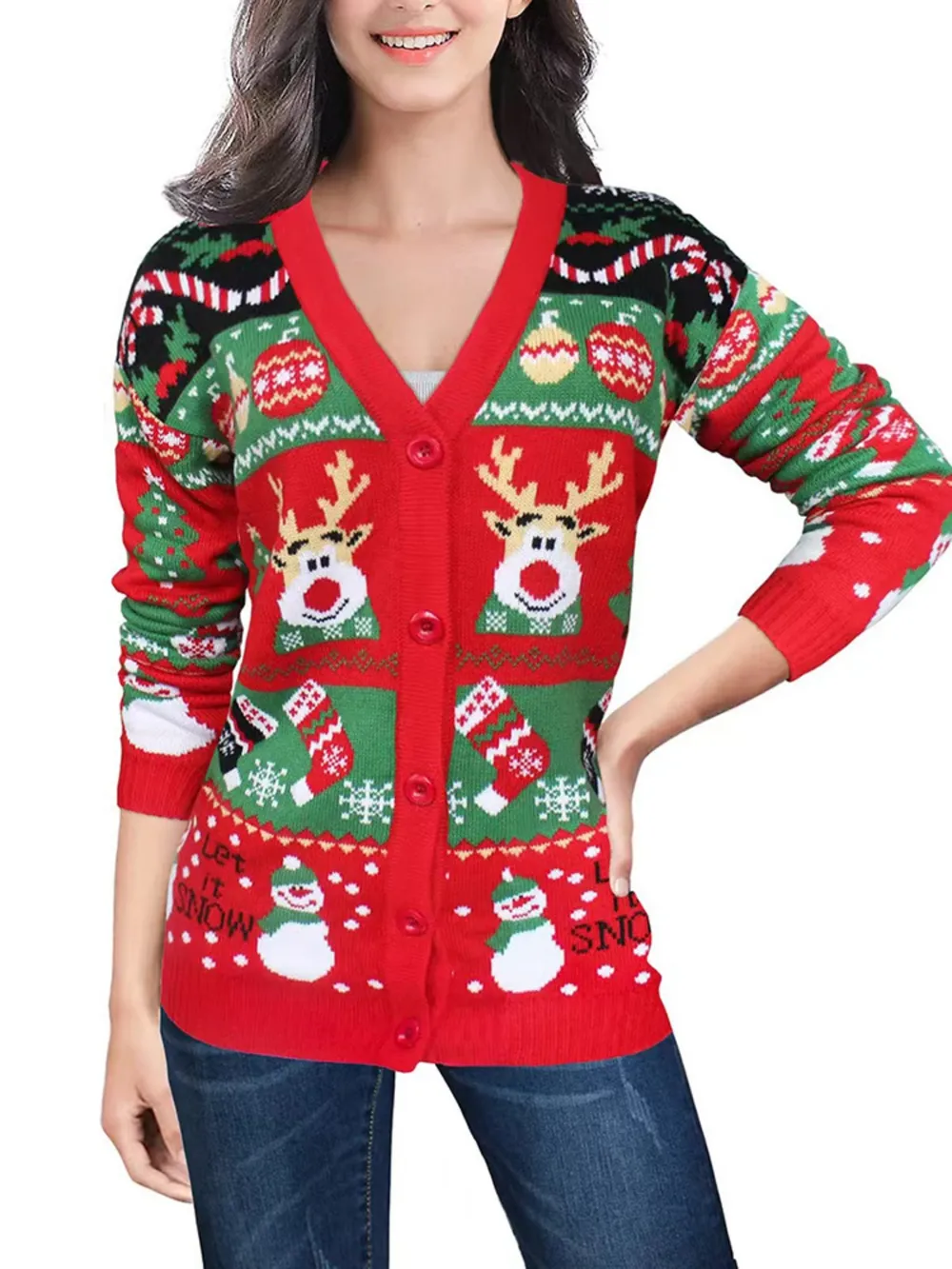 Reindeer Button Up Long Sleeve Cardigan, image 7
