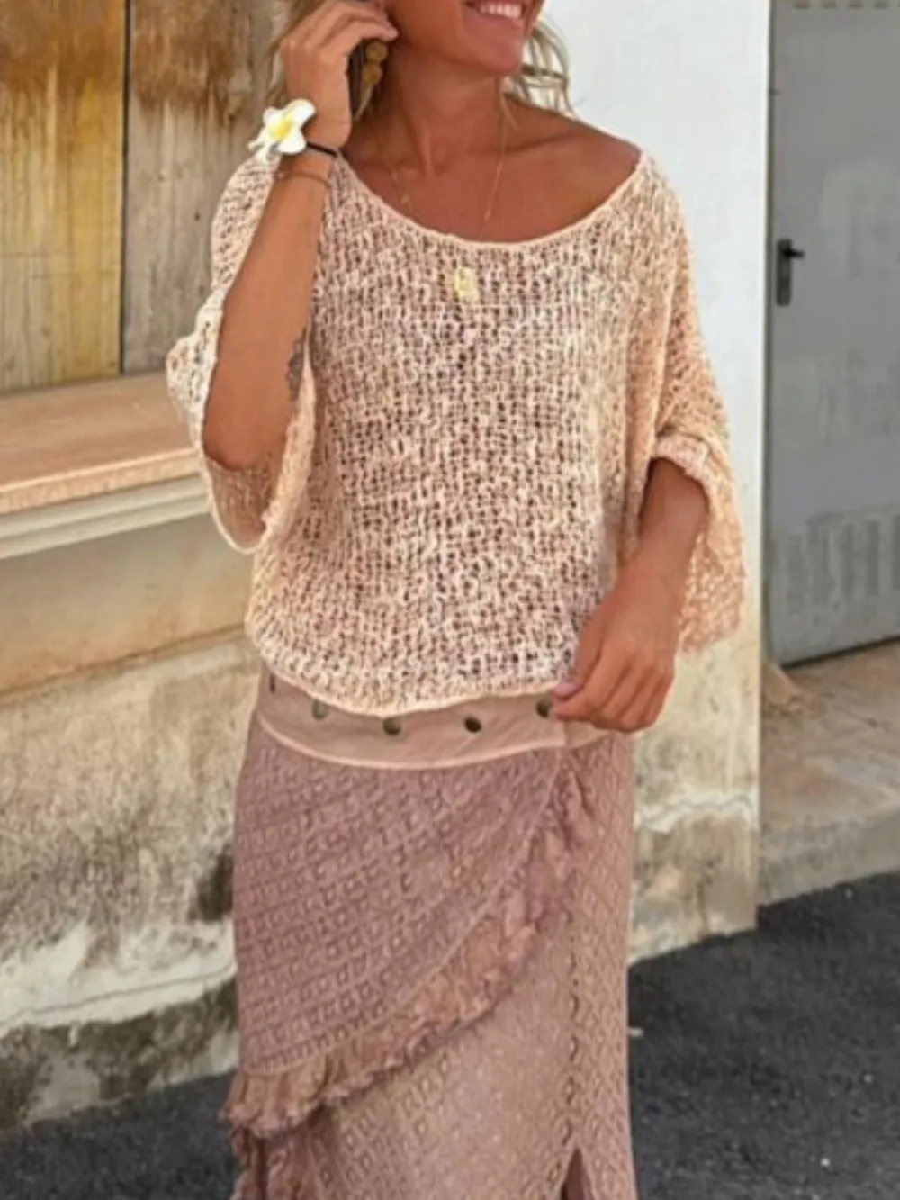 Crochet Boat Neck Knit Cover Up, image 4