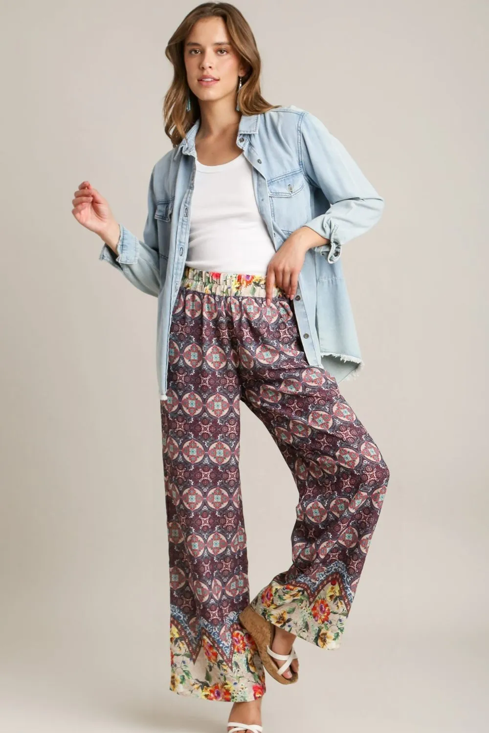 Full Size Mixed Print Elastic Waistband Pants Plus Size, image 5