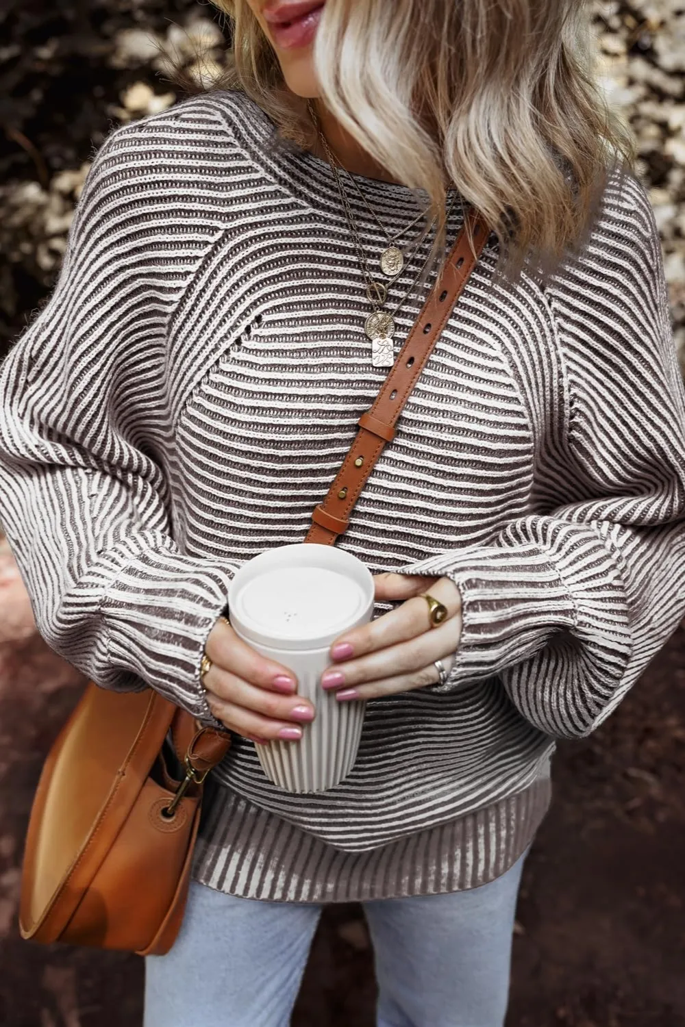 Textured Striped Round Neck Long Sleeve Top, image 12