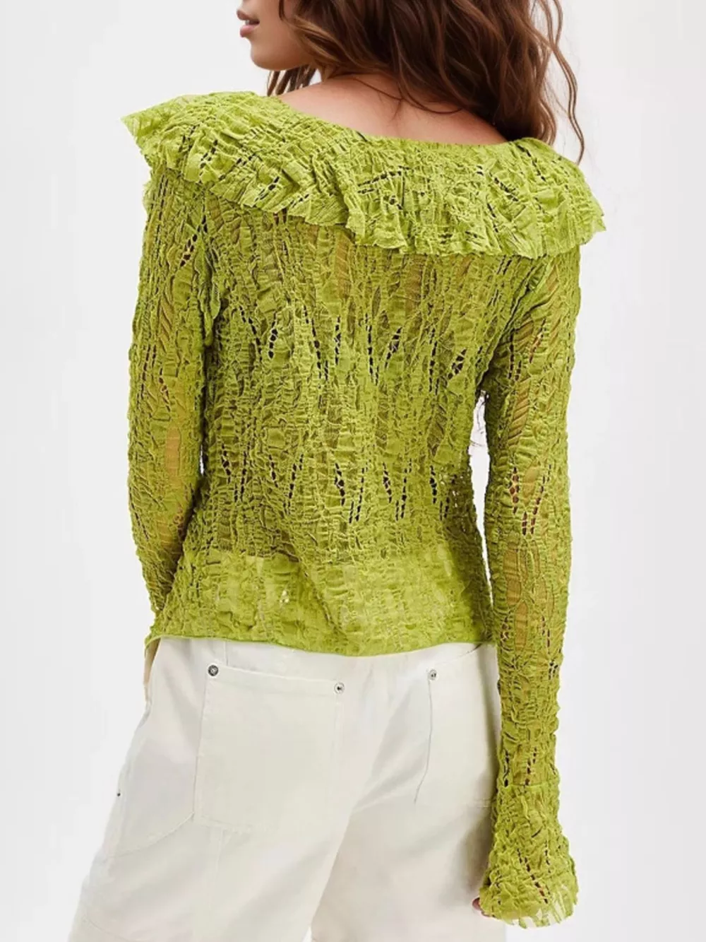 Lace Ruffle V-Neck Blouse, image 2
