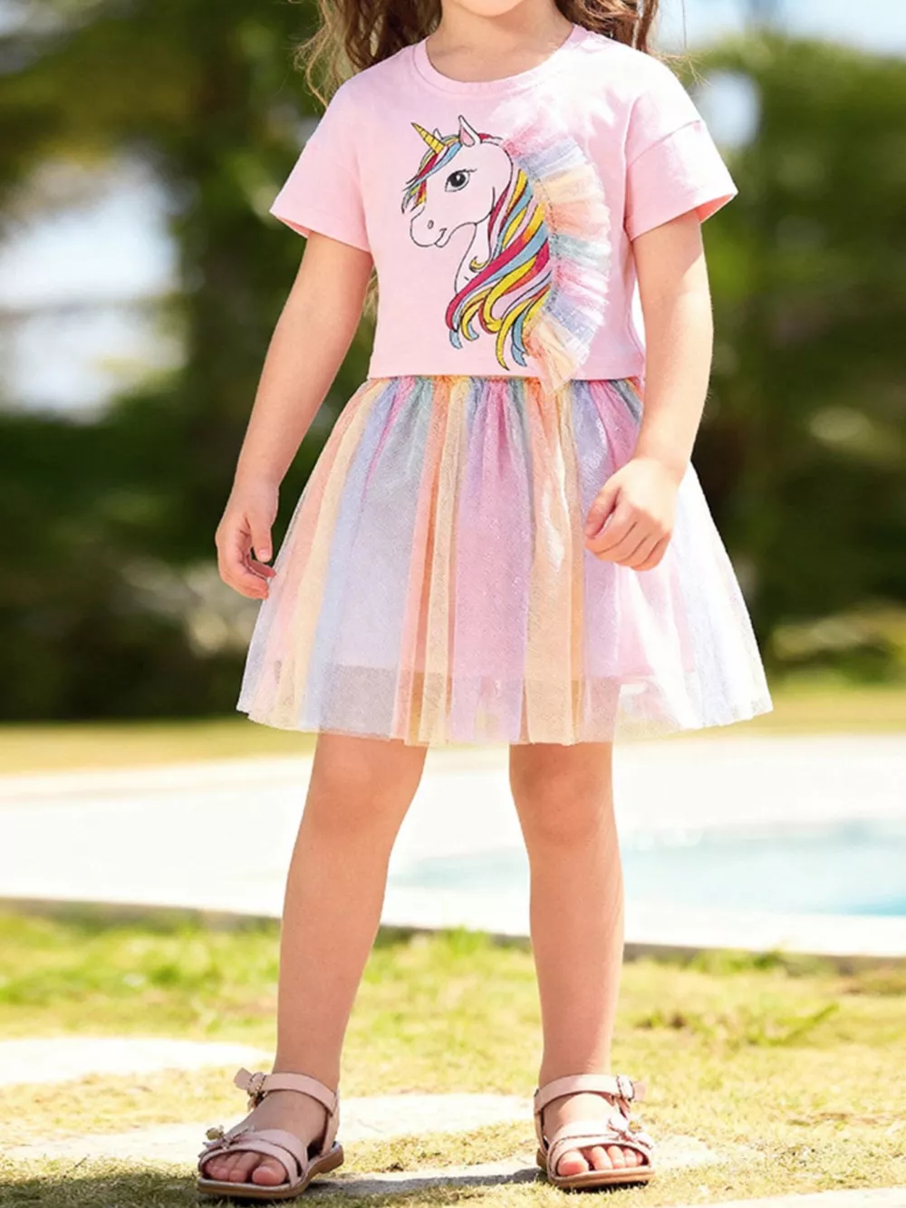 Children's Unicorn Rainbow Tulle Dress Set