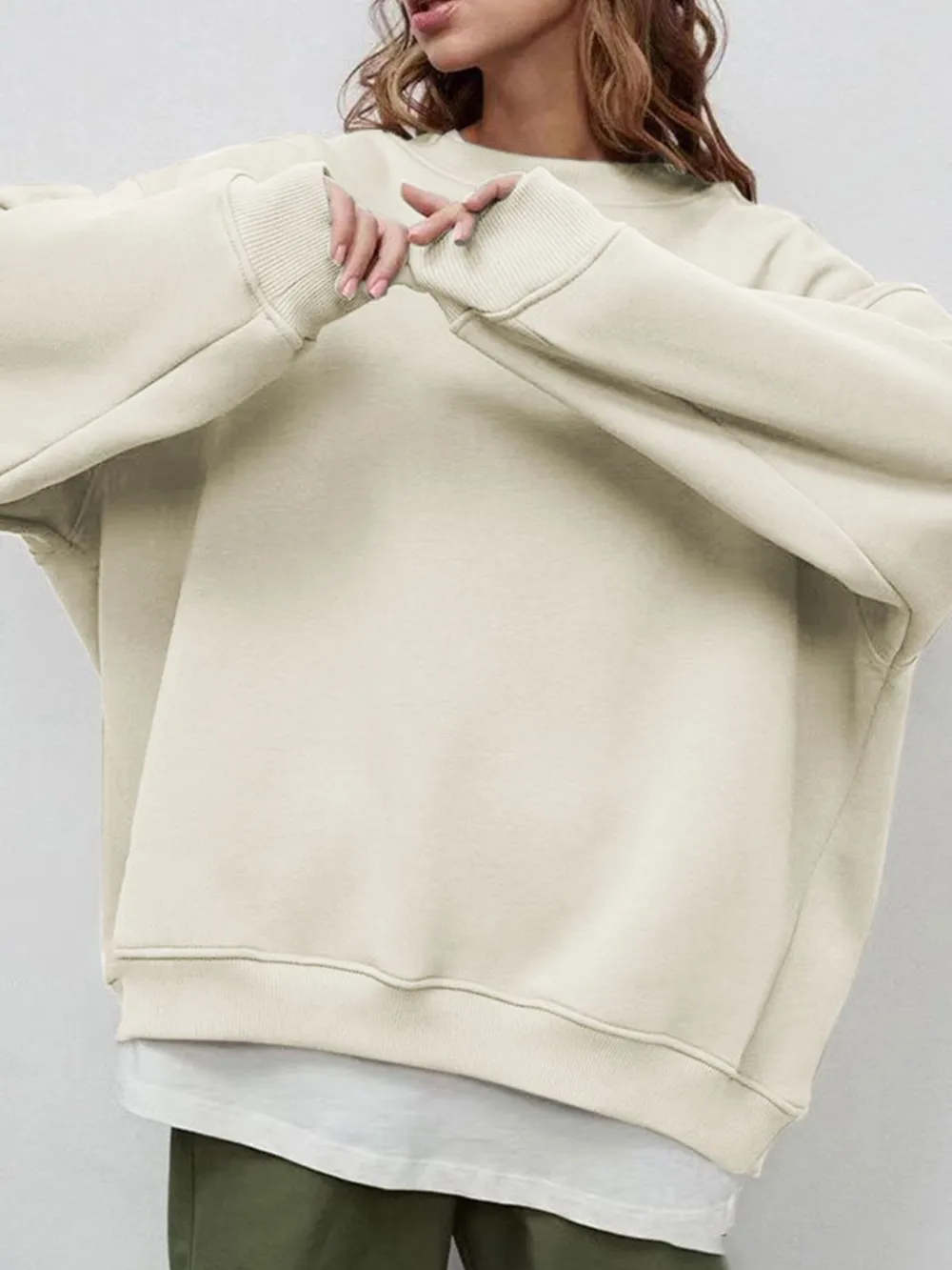 Round Neck Dropped Shoulder Long Sleeve Sweatshirt, image 29