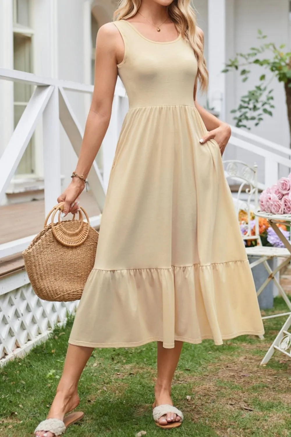 Round Neck Wide Strap Tank Dress, image 5