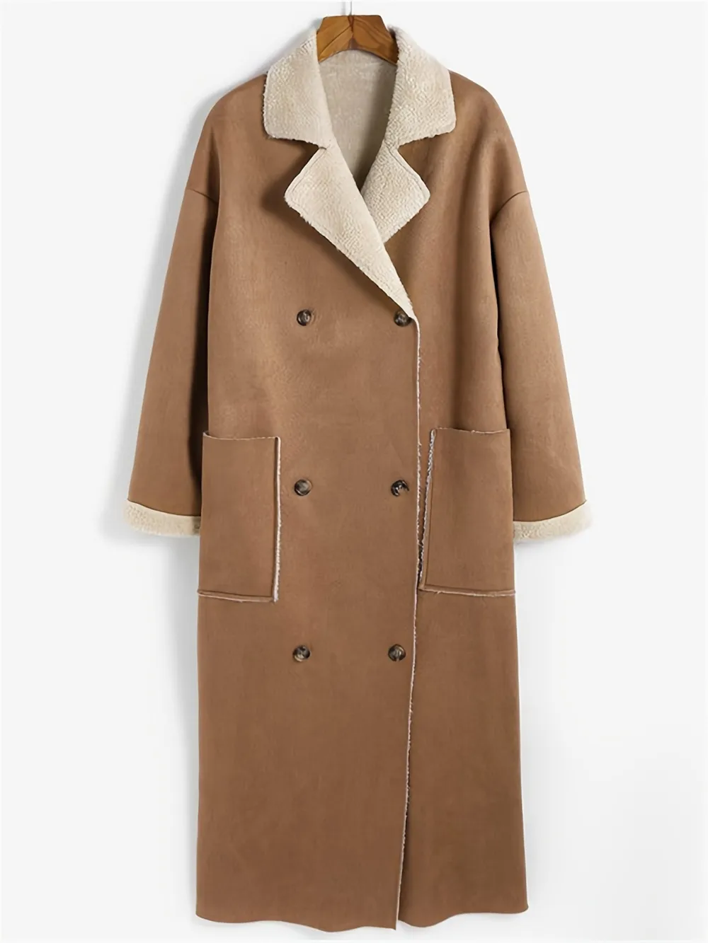 Plus Size Drop Shoulder Sherpa Longline Coat, image 5