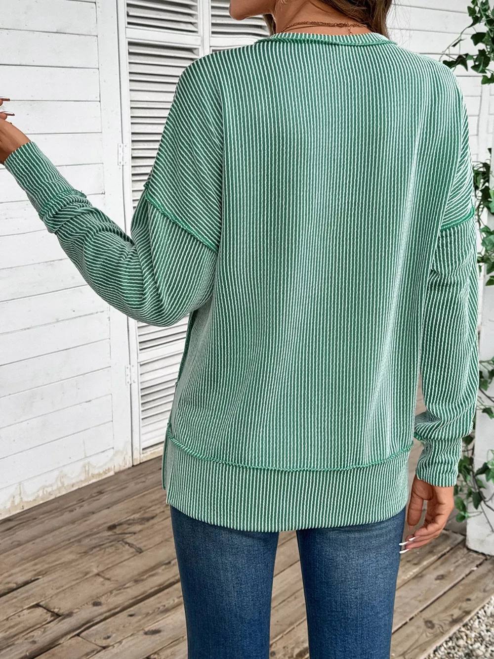Side Slit Round Neck Sweatshirt, image 4