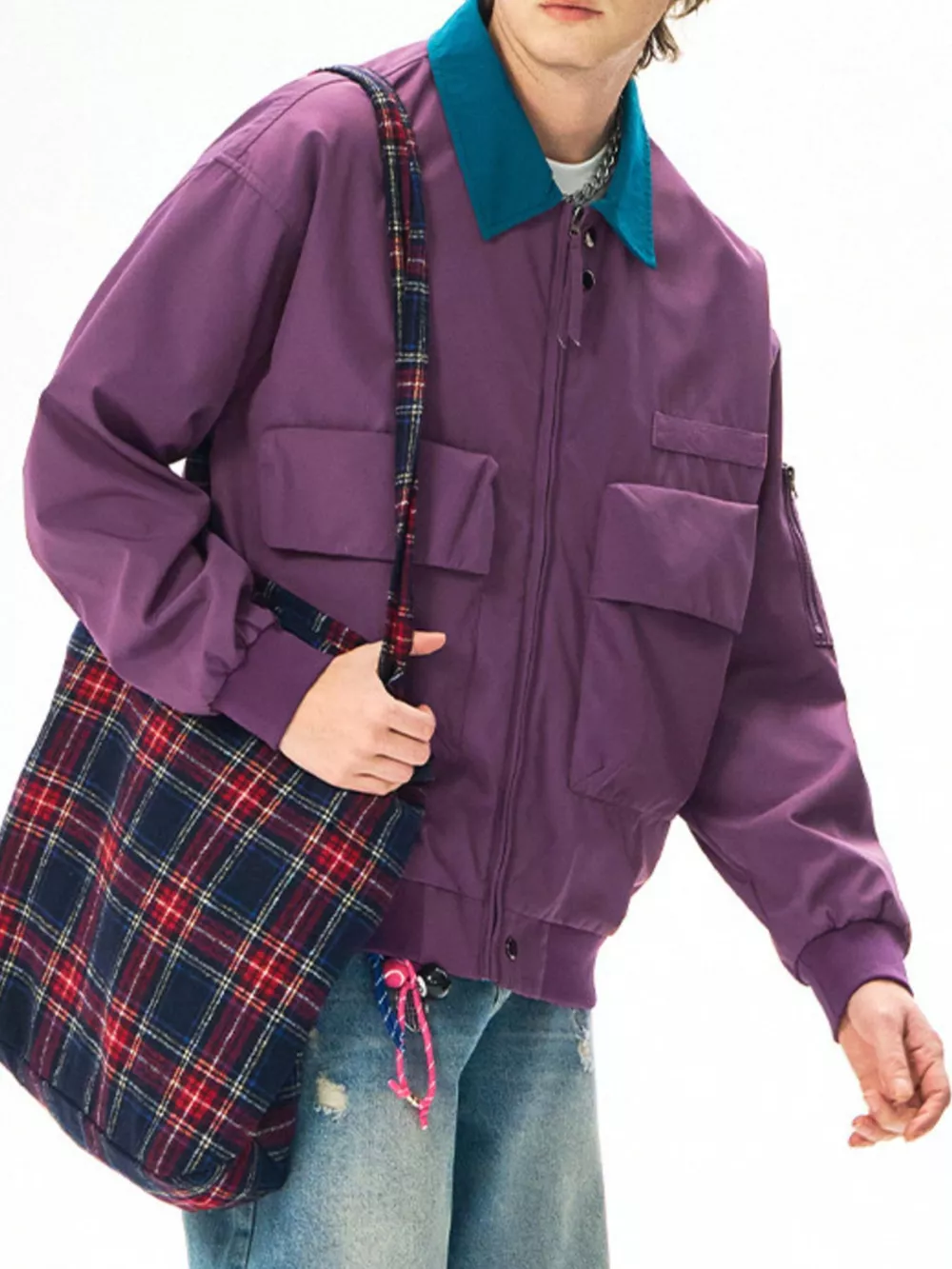 Men's Plus Size Zip Up Casual Bomber Jacket, image 3