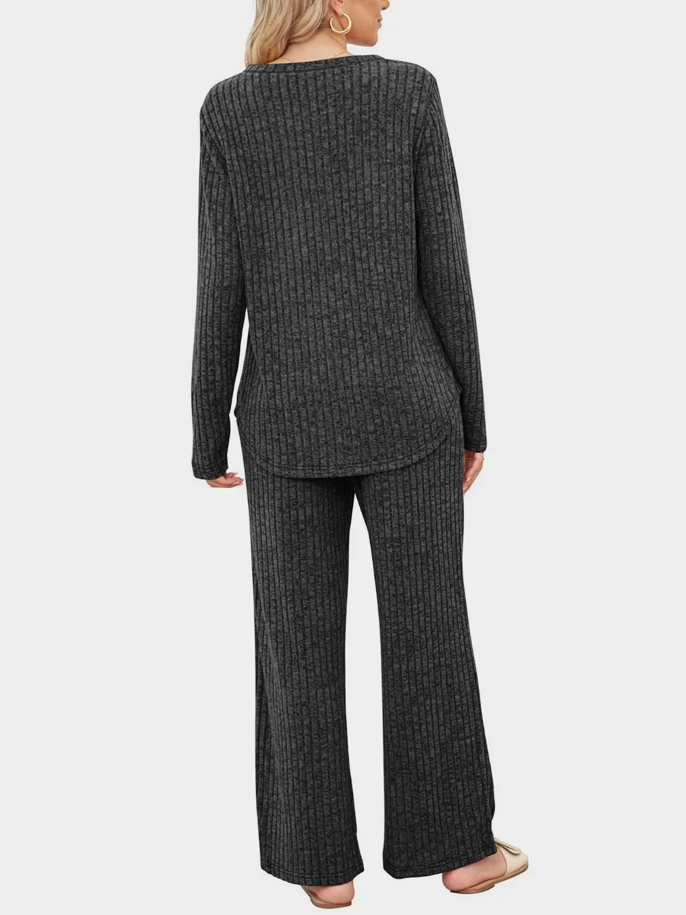 Round Neck Long Sleeve Top and Pants Set, image 5