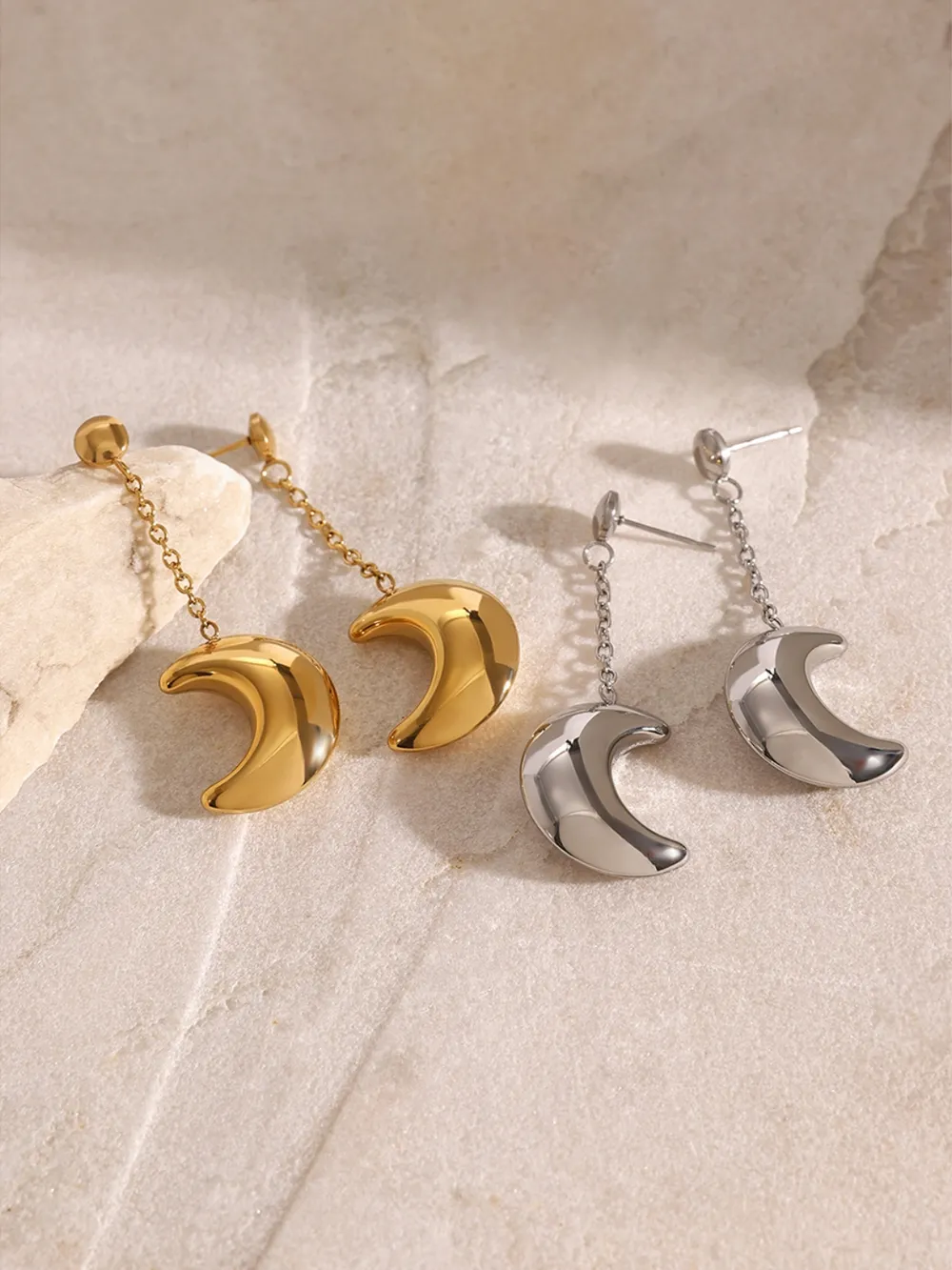 Stainless Steel Moon Dangle Earrings, image 5