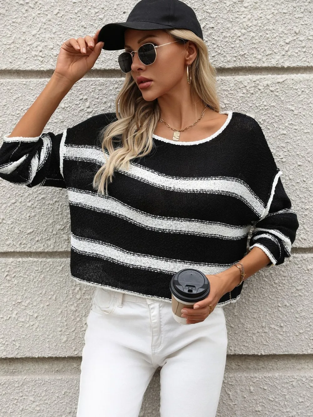 Striped Round Neck Long Sleeve Sweater, image 6