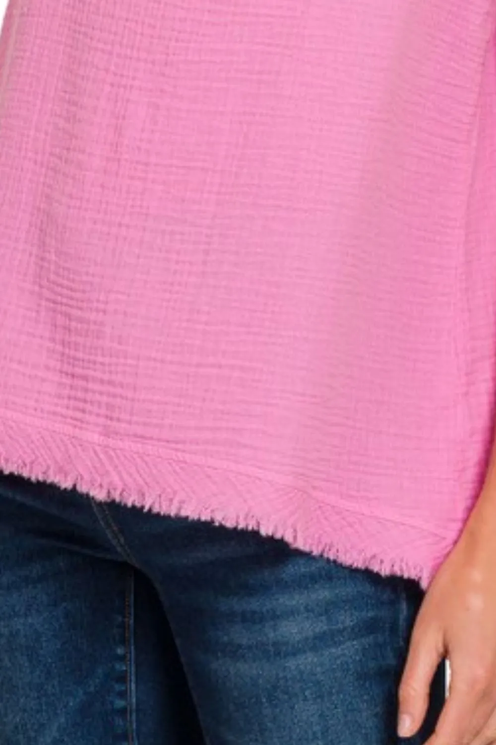 Double Gauze Raw Edge V-Neck Tank, image 2