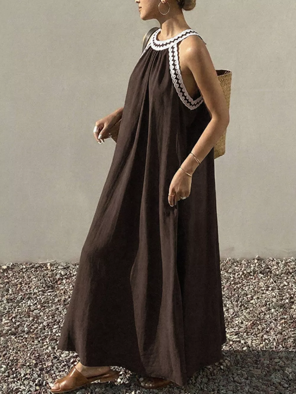 Crochet Trim Sleeveless Maxi Dress, image 3