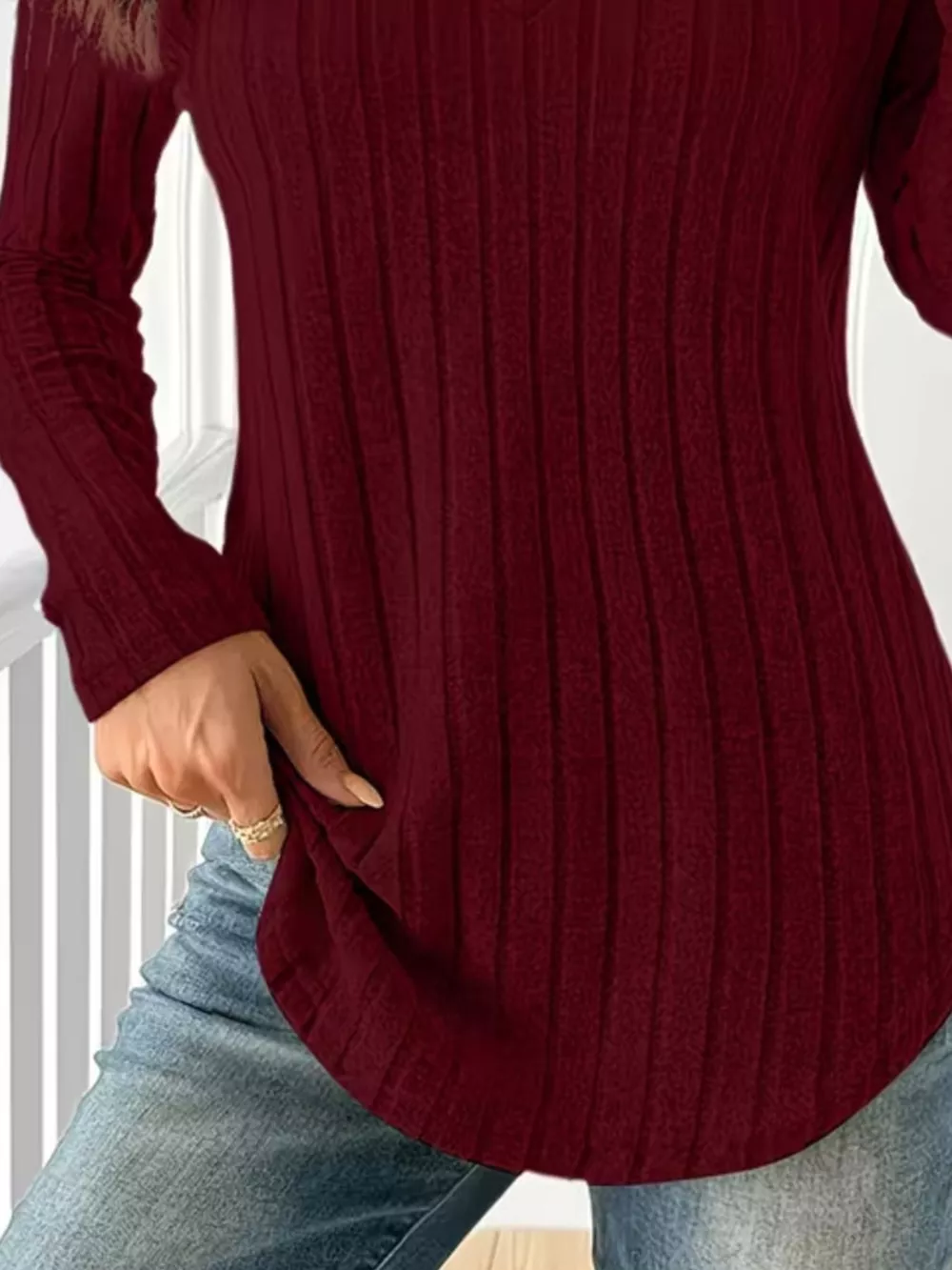 Ribbed Knit Long Sleeve T-Shirt, image 18