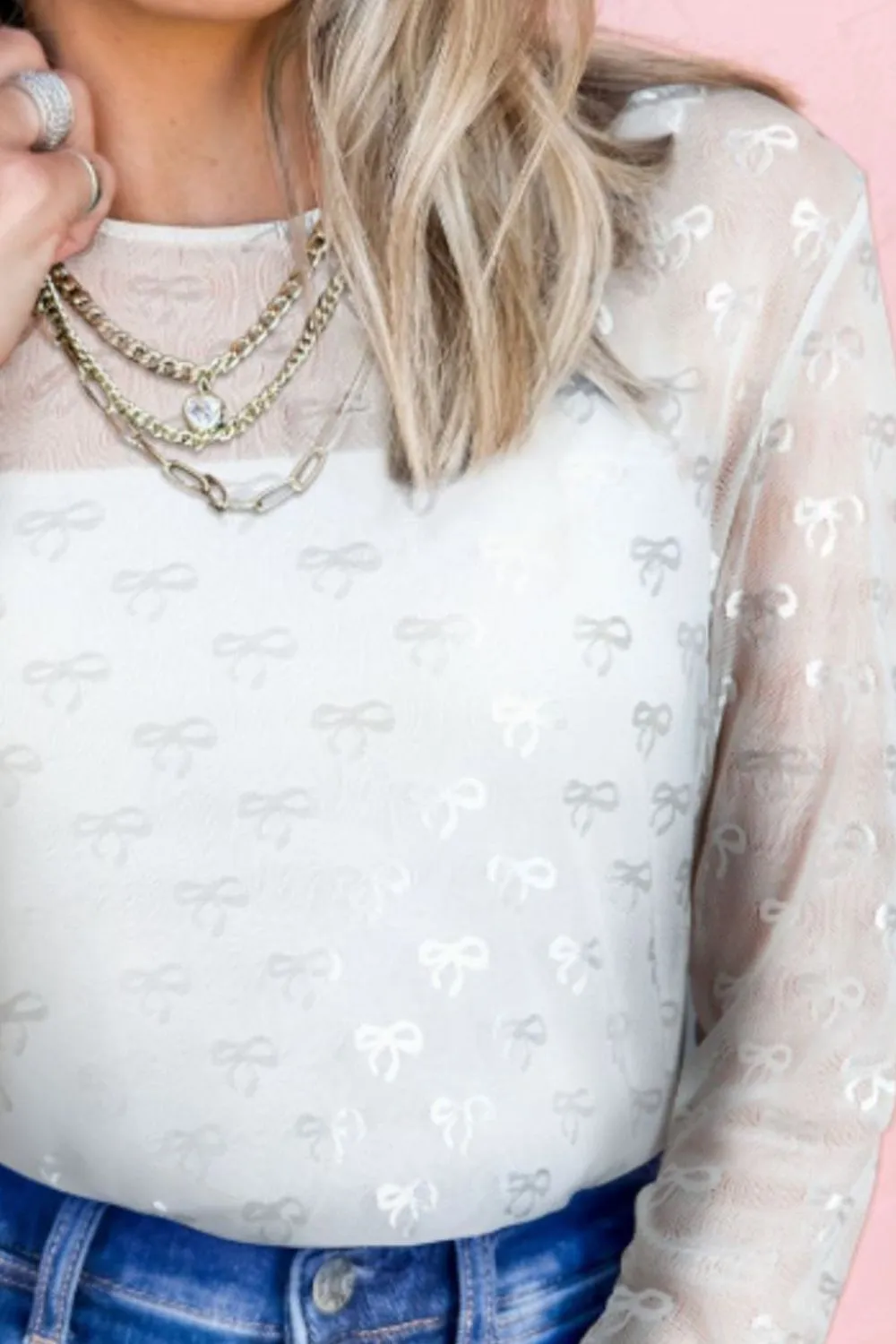 Bow Round Neck Long Sleeve Top, image 3