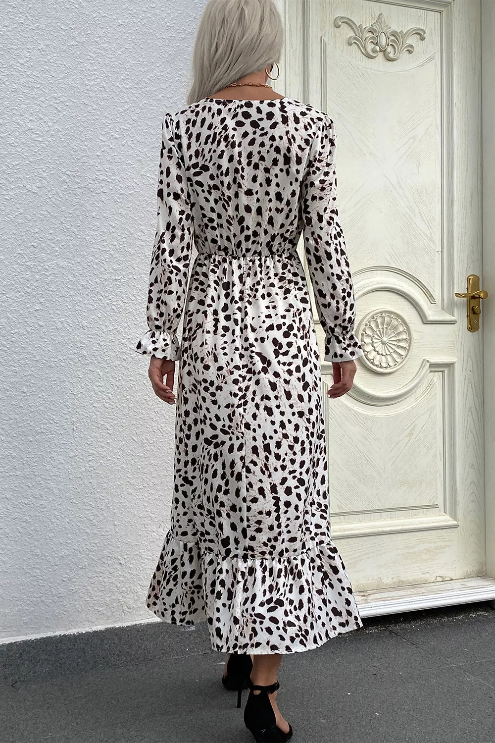 Slit Ruffled Hem Flounce Sleeve Midi Dress, image 3