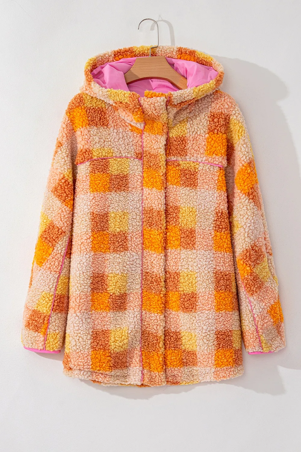 Checkered Long Sleeve Sherpa Hooded Jacket, image 2