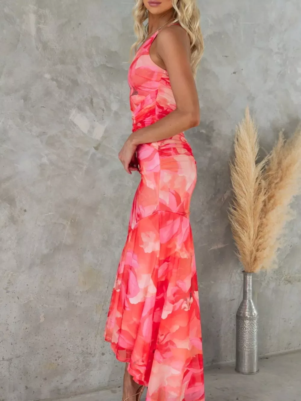 Floral Print One-Shoulder Ruched Maxi Dress, image 9