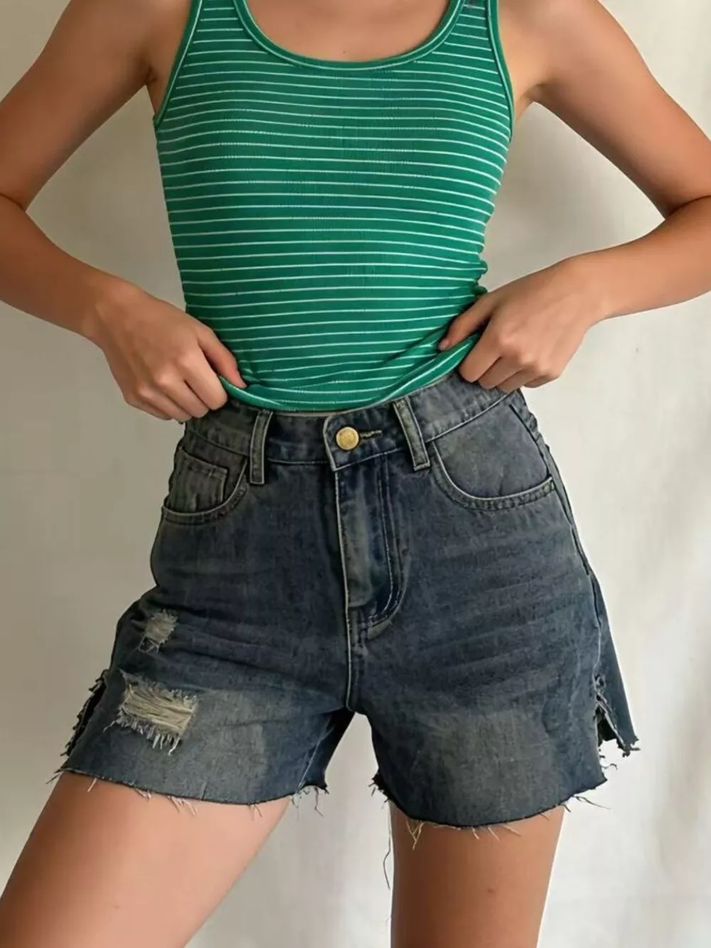 Distressed Slit Denim Shorts, image 3