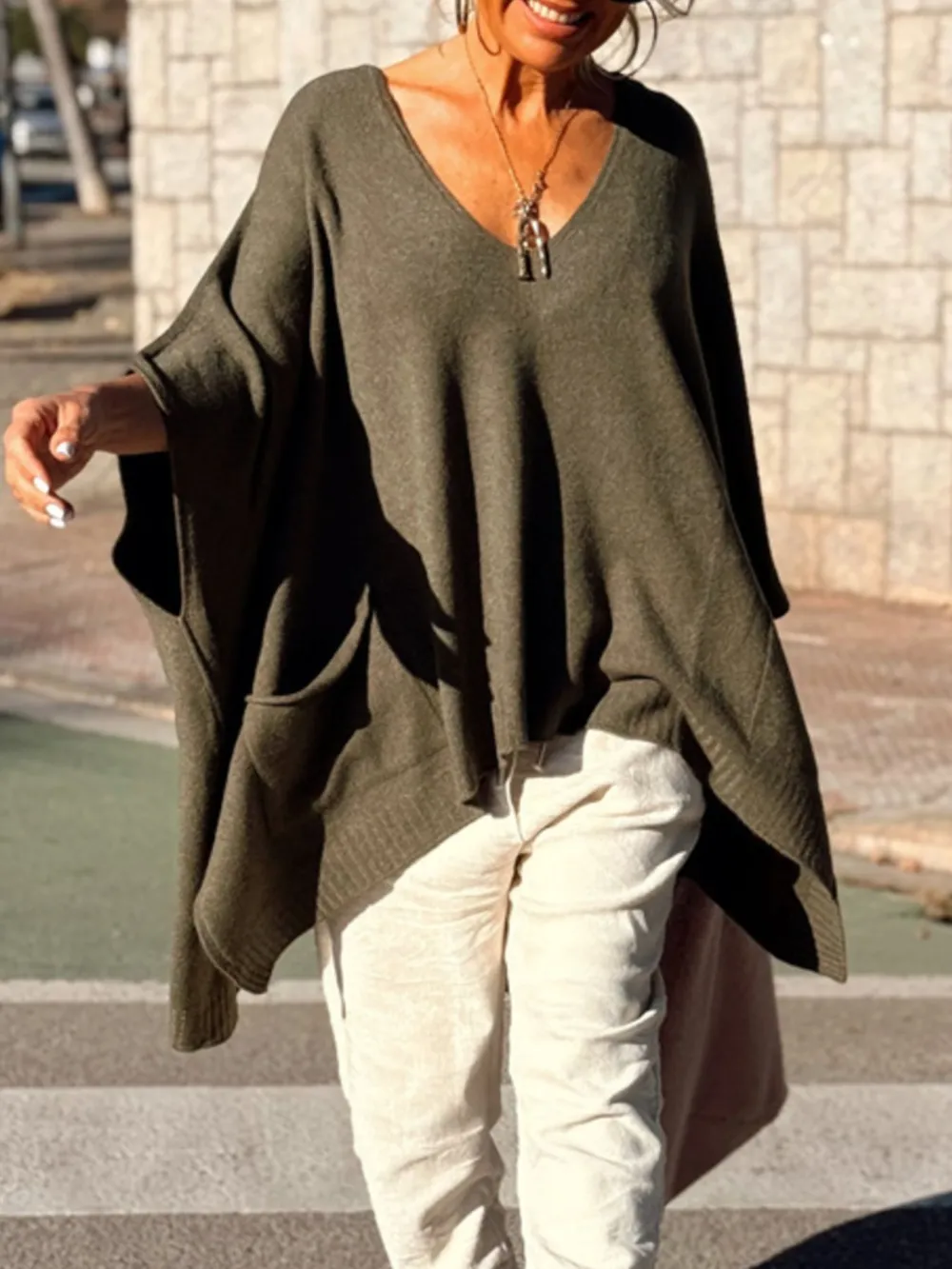 Ribbed Hem V-Neck Sweater, image 14
