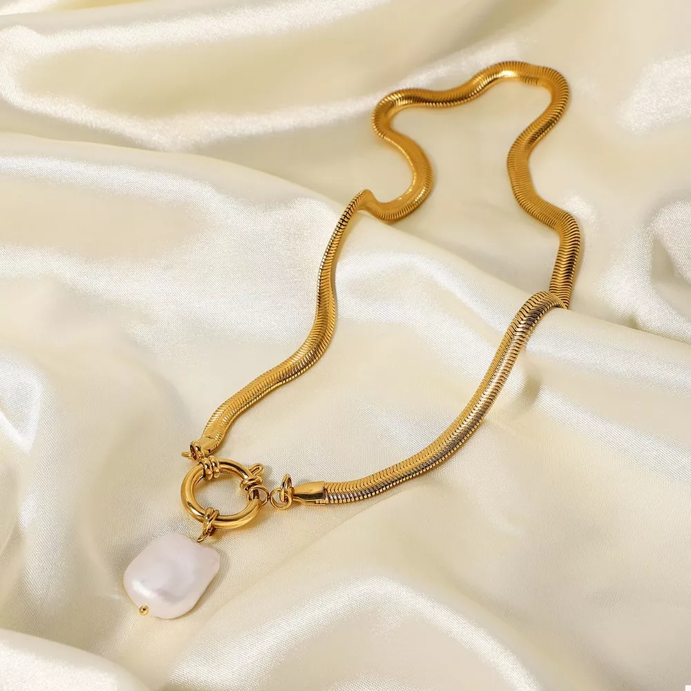 18K Gold-Plated Freshwater Pearl Pendant Necklace, image 2