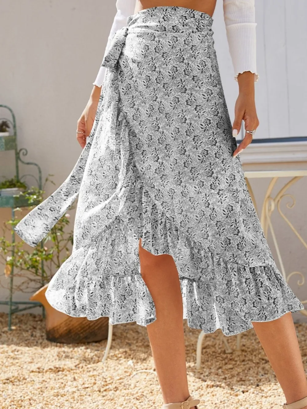 Printed Ruffled Midi Skirt, image 3