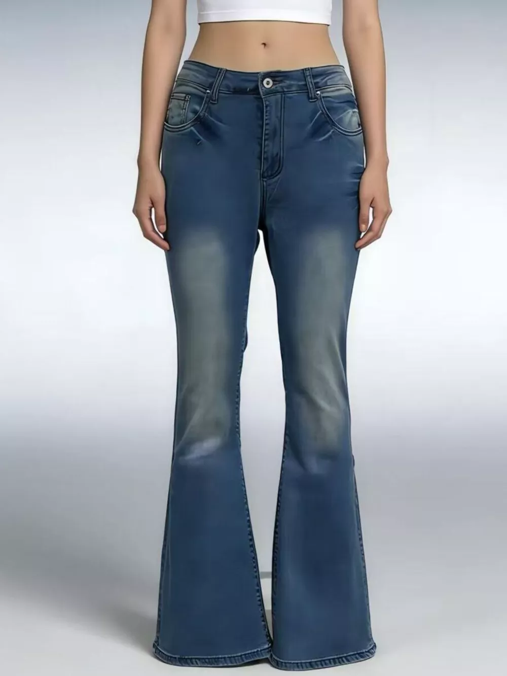 Full Size Vintage Wash High-Waisted Flare Jeans Plus Size, image 4
