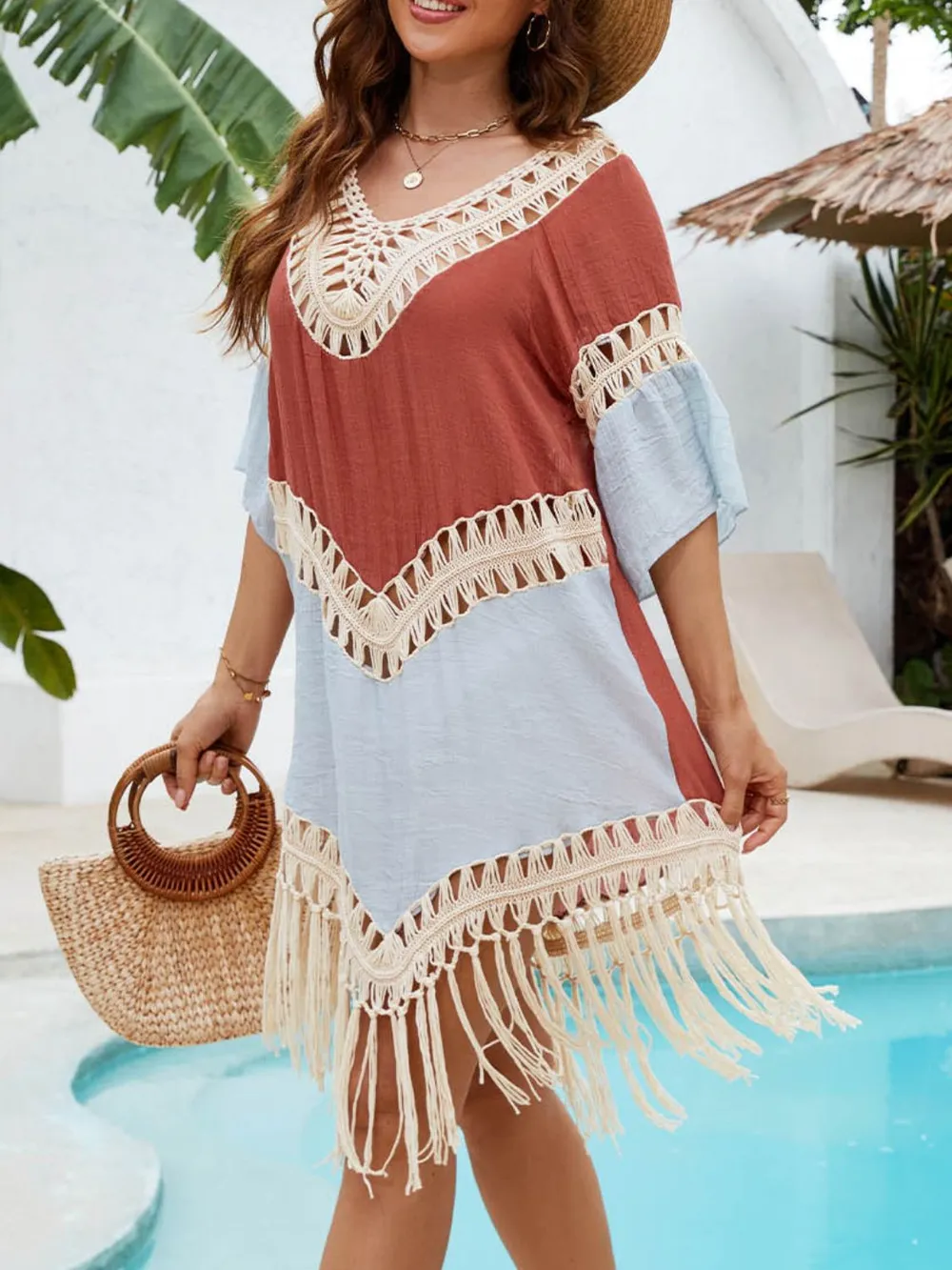 Backless Tassel Hem V-Neck Cover-Up, image 2