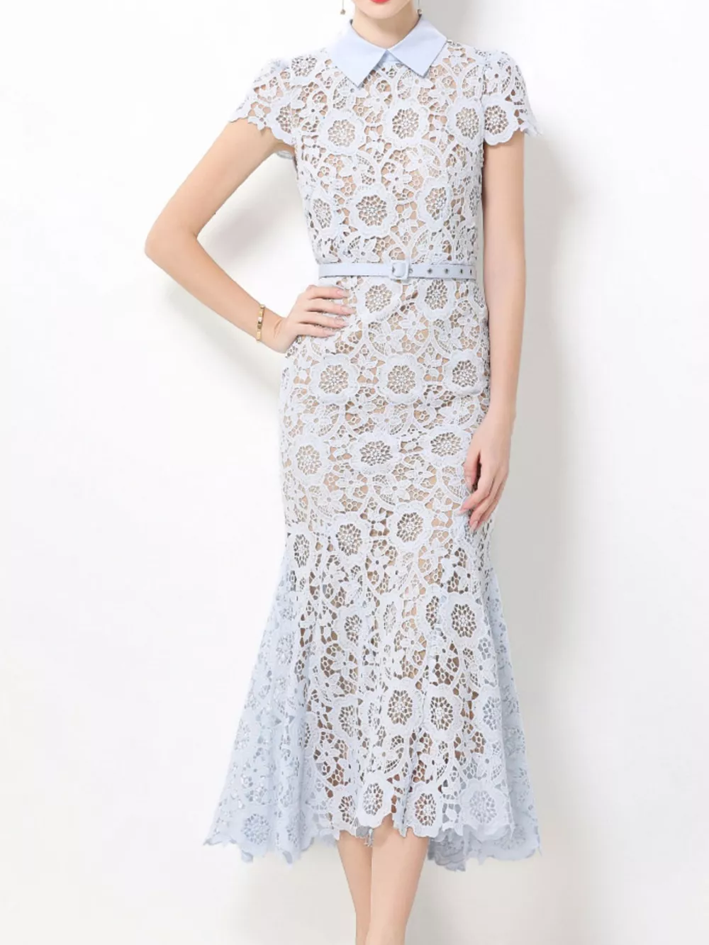 Lace Short Sleeve Midi Dress, image 3