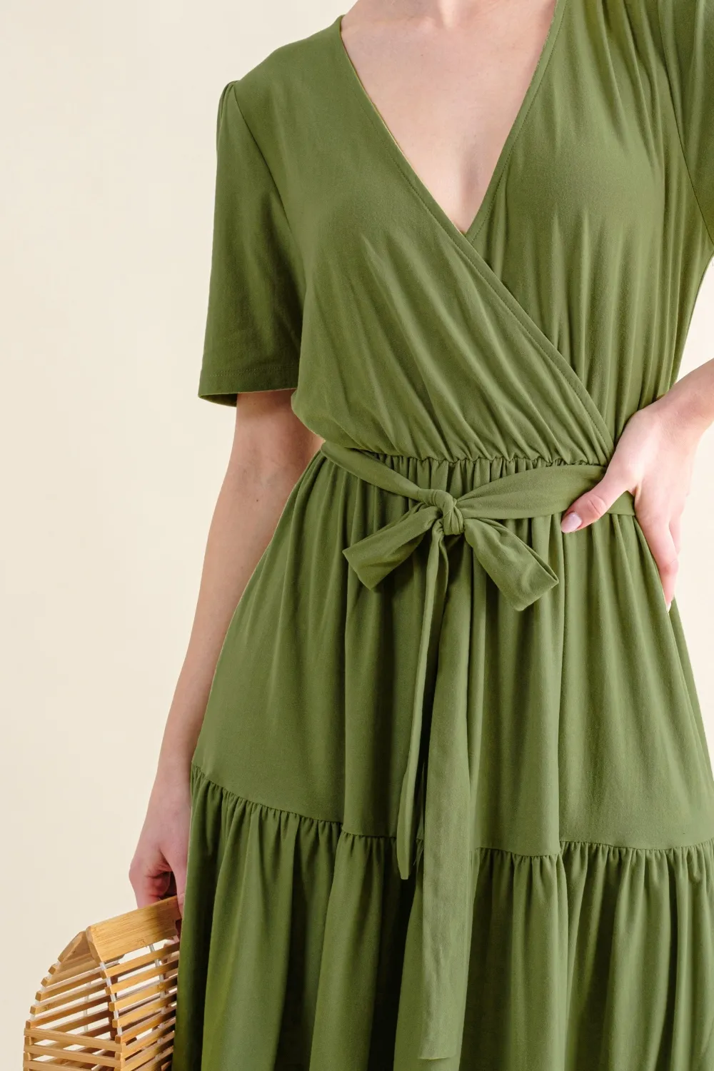 Soft Short Sleeve Tiered Midi Dress, image 6
