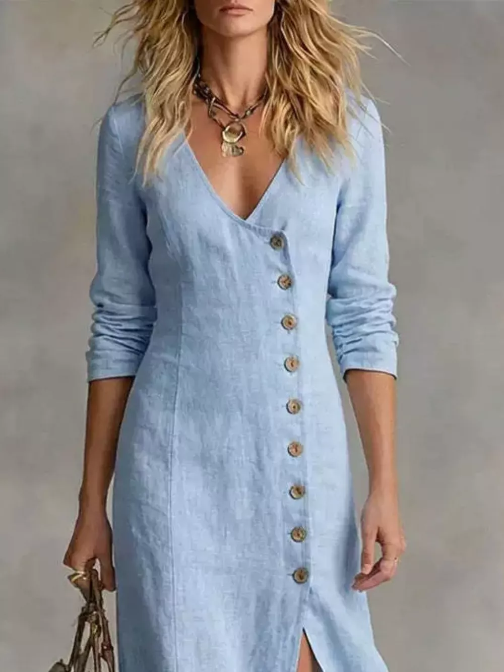 Slit Button-Down Midi Dress, image 6