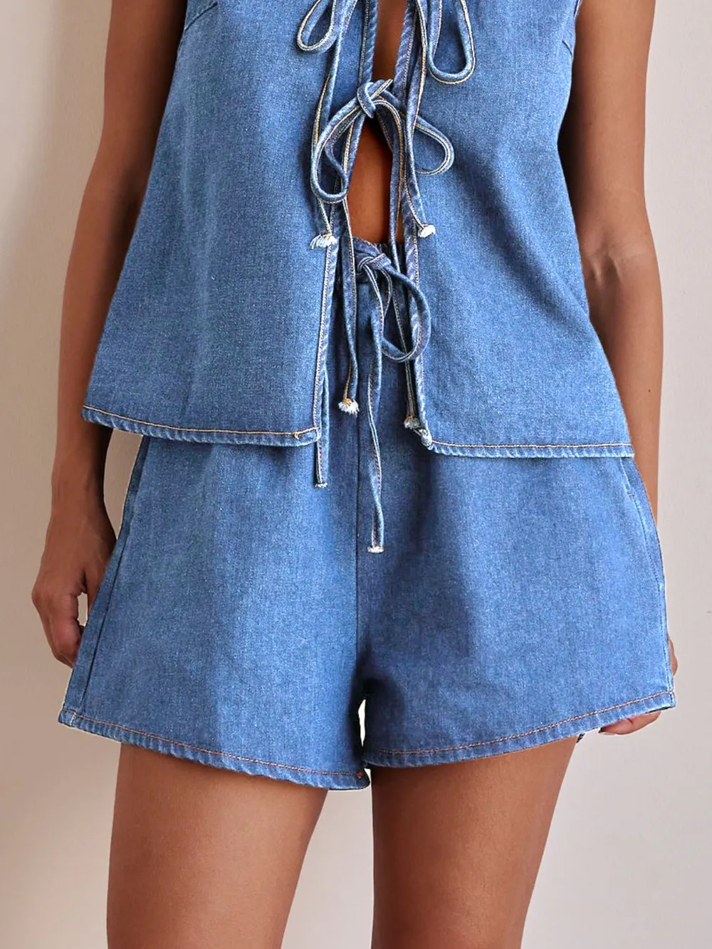 Elastic Waist Denim Shorts