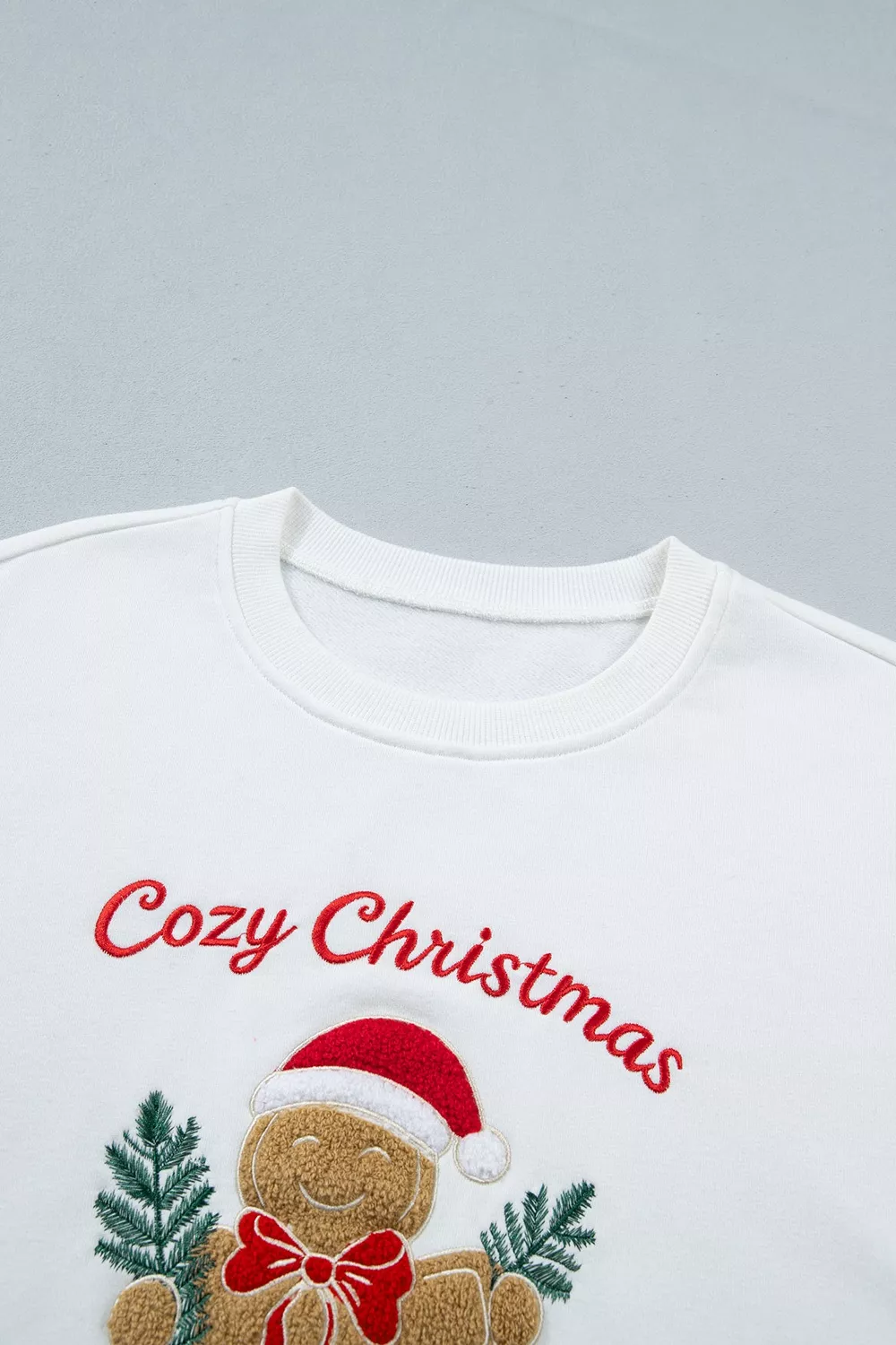 Embroidered Gingerbread Cozy Christmas Long Sleeve Round Neck Sweatshirt, image 10