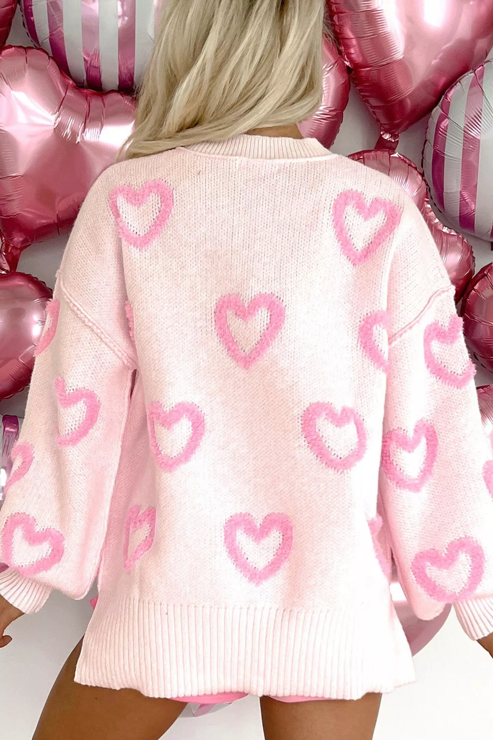 Heart Shape Bubble Sleeve Baggy Sweater, image 3