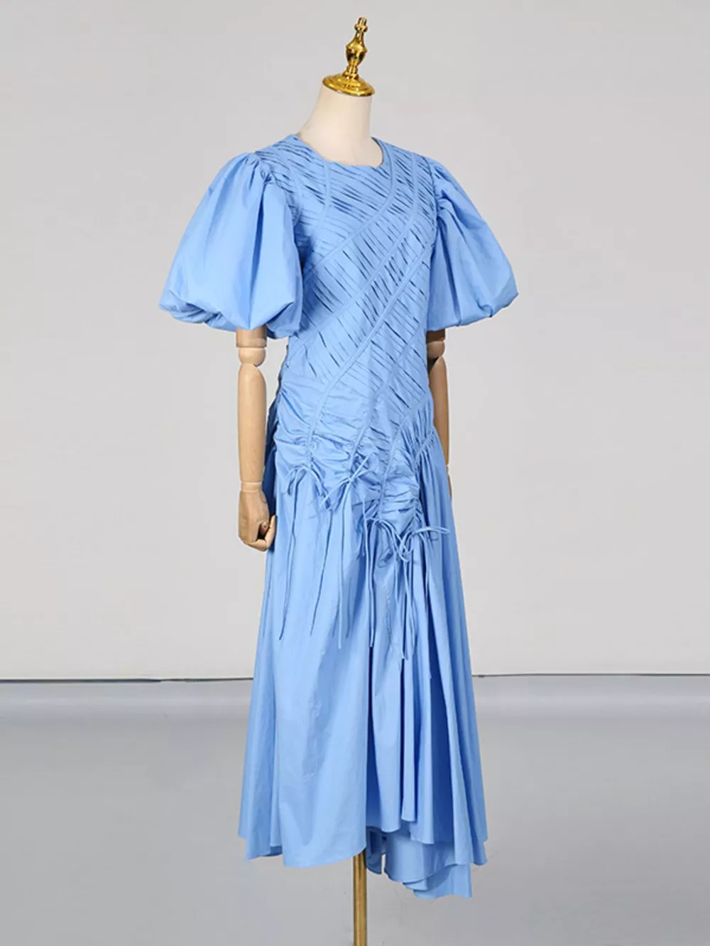 Puff Sleeve Ruched Midi Dress, image 2