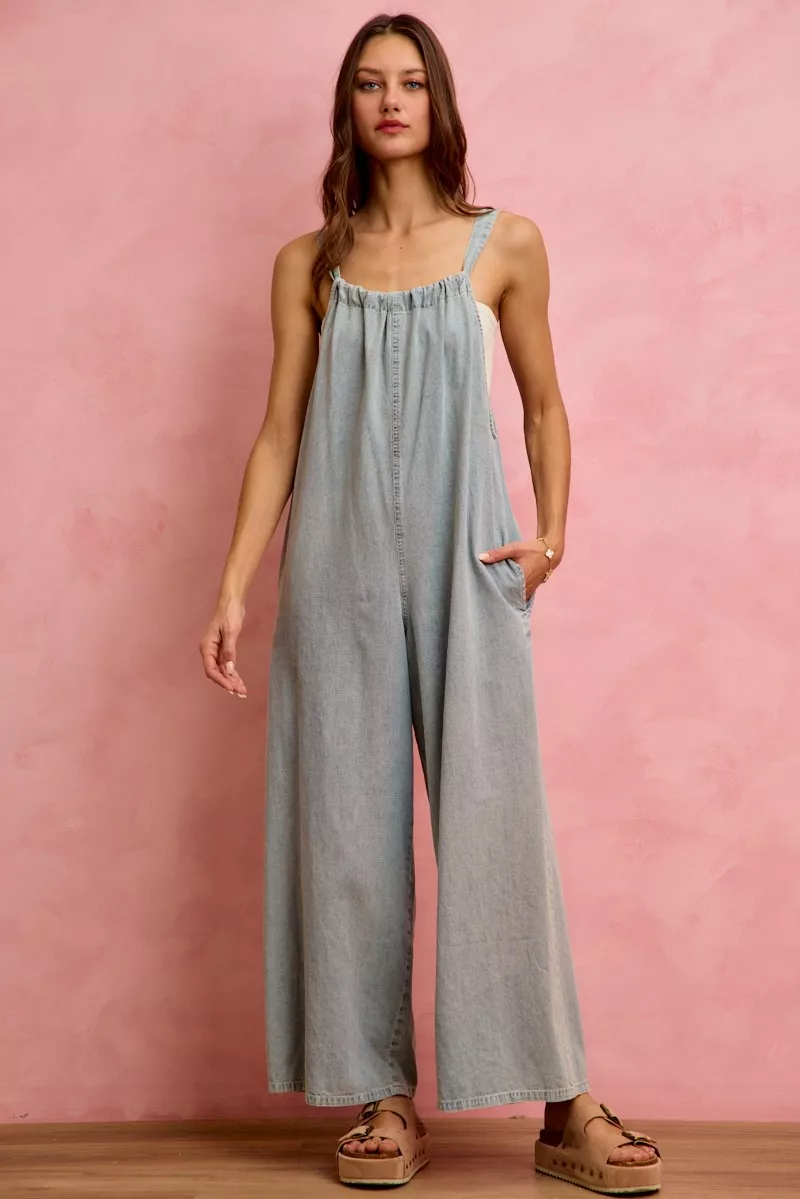 Wide Leg Lightweight Denim Overalls, image 8