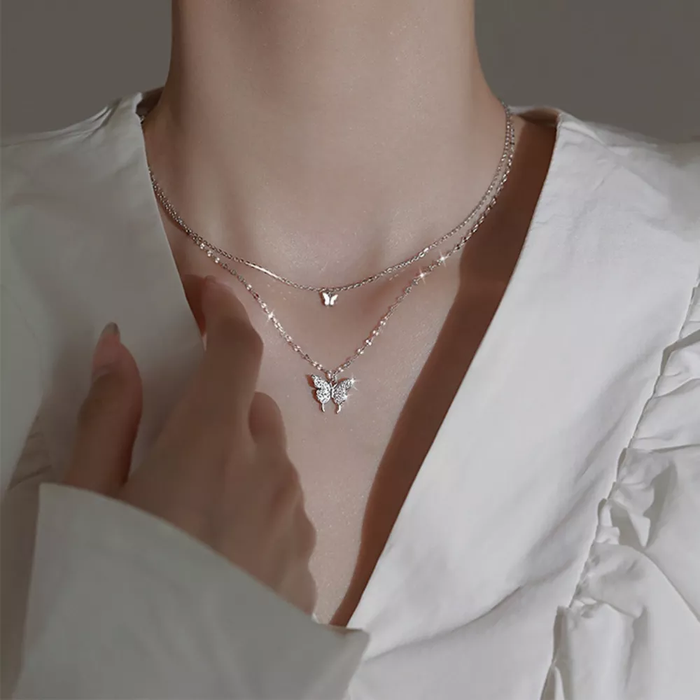 Double Layered Butterfly Necklace, image 2