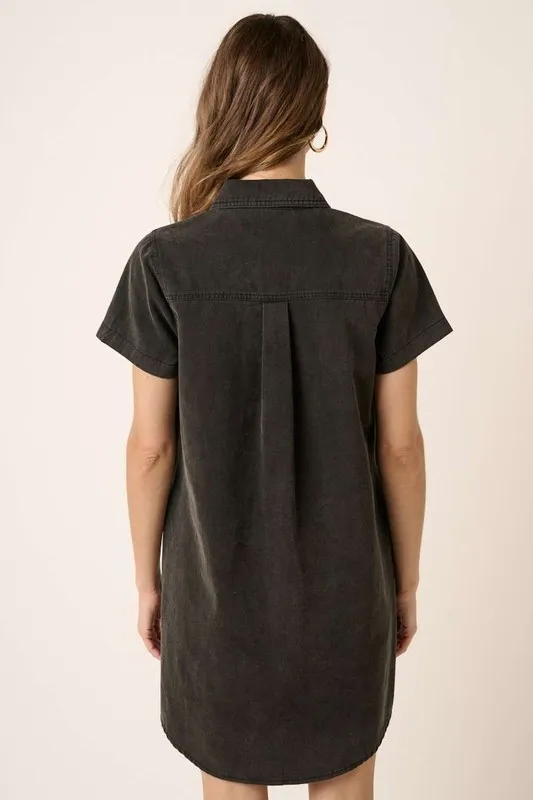 Button Detail Collared Neck Short Sleeve Shirt Dress, image 2