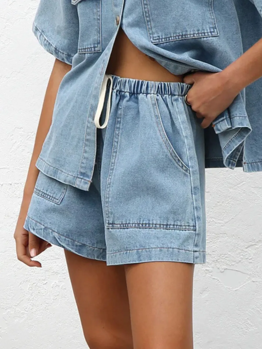 Elastic Waist Denim Shorts, image 6